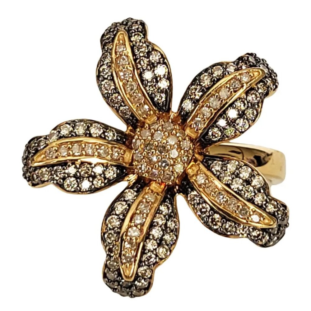 Effy 14K Yellow Gold Chocolate & White Diamond Lily Flower Ring